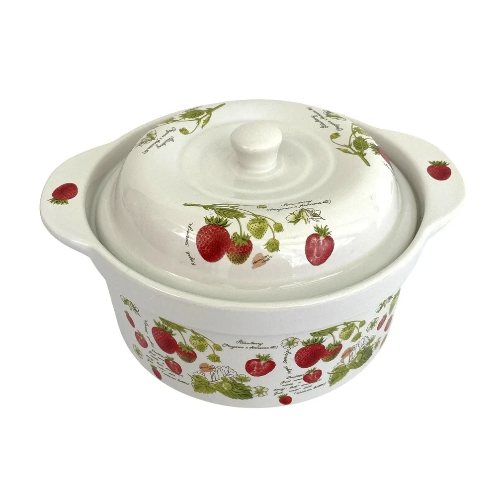 Vtg‎ 90s Kent Pottery New Fruit Strawberry Ceramic Lidded Casserole Dish